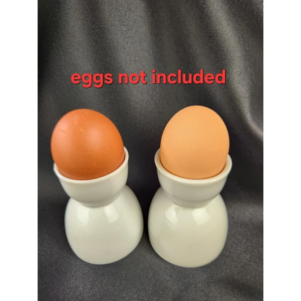 2 Vintage Double Egg Sides Solid White Porcelain Egg Cup Holder Ceramic